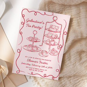 Galentines Afternoon Tea Party Hand Drawn Invitation