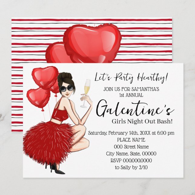Galentine's Bash Girls Night Out Valentine's Party Invitation (Front/Back)