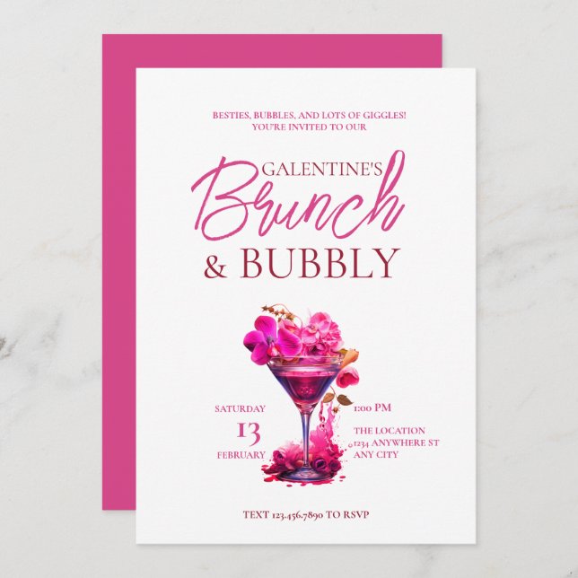 Galentine's Brunch and Bubbly Invitation (Front/Back)