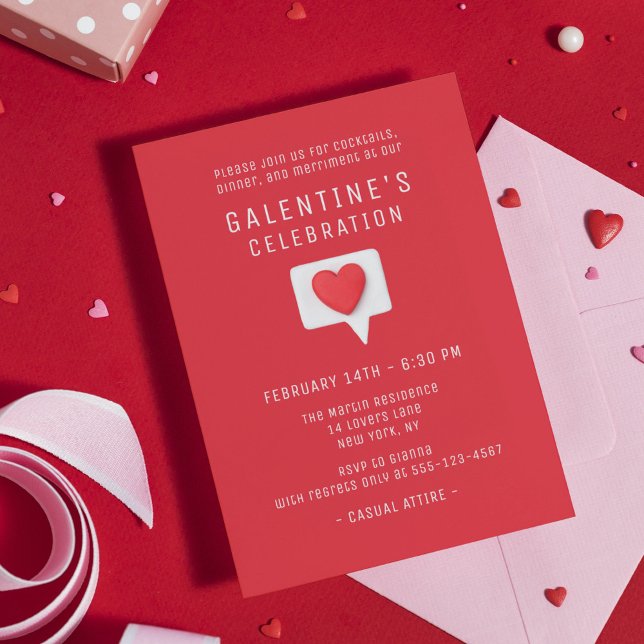 Galentine's Celebration Cute Modern Red Love Heart Invitation (Creator Uploaded)