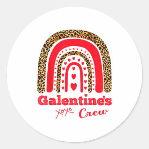 Galentines Crew Valentine February Hearts Leopard Classic Round Sticker