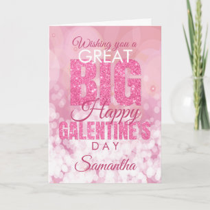 Galentines Day Bestie Pink Glitter Valentines Card