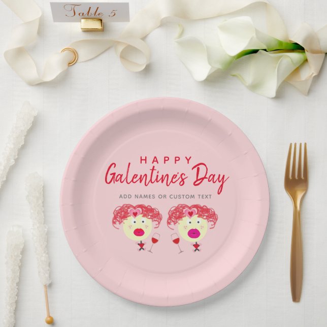 Galentines Day Blush Pink Red Hearts Party Custom Paper Plate (Wedding)