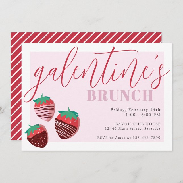 Galentine's Day Brunch Chocolate Strawberries Invitation (Front/Back)