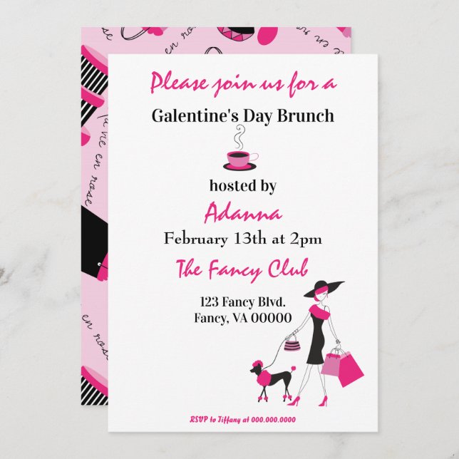 Galentine's Day Brunch Fancy  Invitation (Front/Back)