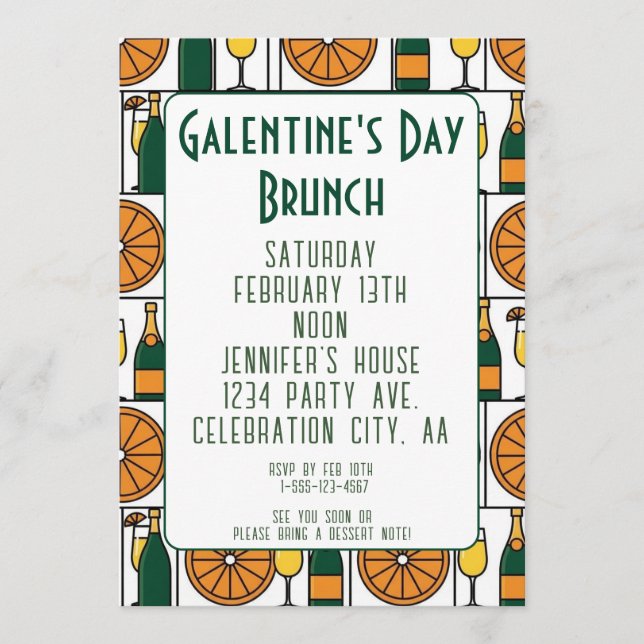 Galentines Day Brunch Mimosas Retro Invitation (Front)