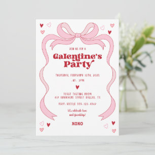 Galentine's Day Brunch Party Pink Bow Invitation