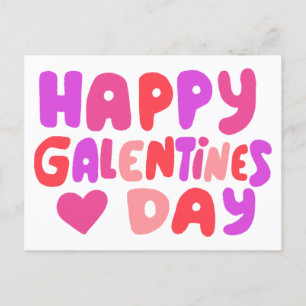 Galentines Day Bubble Letters Pink Curvy Retro Postcard
