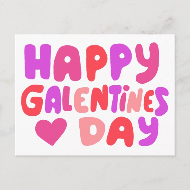 Galentines Day Bubble Letters Pink Curvy Retro Postcard (Front)
