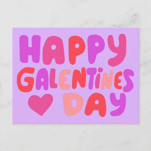 Galentines Day Bubble Letters Pink Curvy Retro Postcard (Front)
