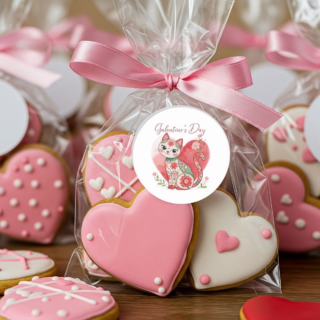    Galentines Day Cat Classic Round Sticker (Creator Uploaded)