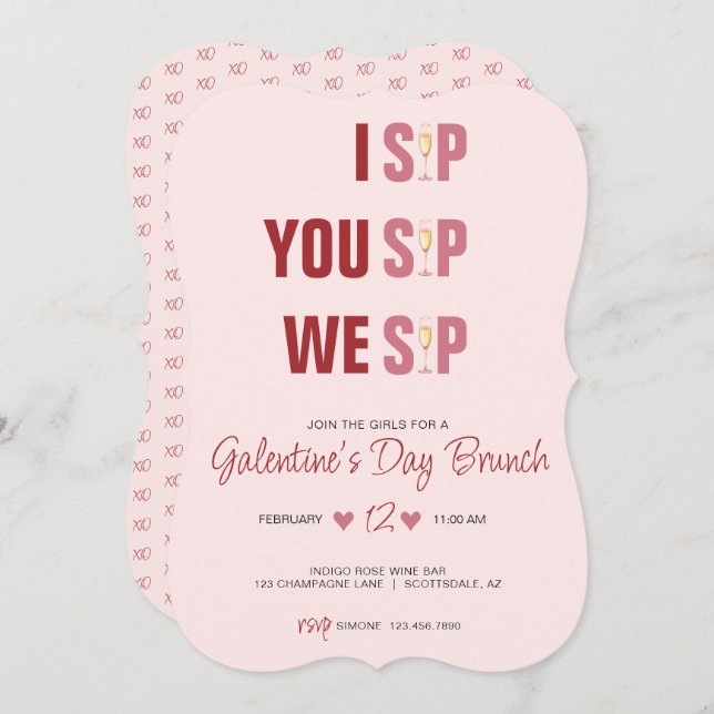 Galentine's Day Champaign Brunch Invitation (Front/Back)