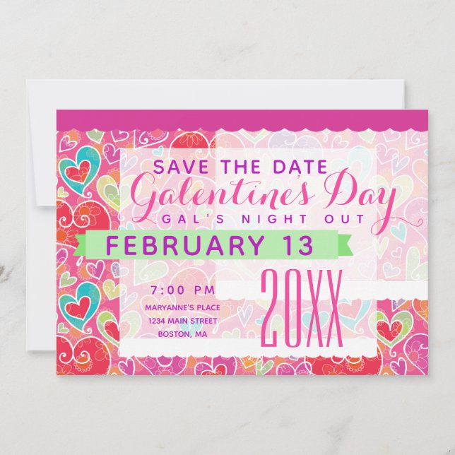 Galentine's Day Cute Hearts Party Save The Date (Front)
