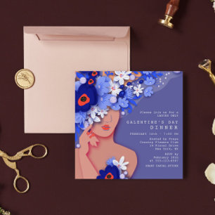 Galentine's Day Dinner Modern Girly Floral Invitation