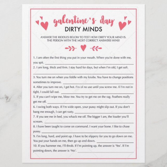 Galentines Day Dirty Minds Game Flyer (Front)