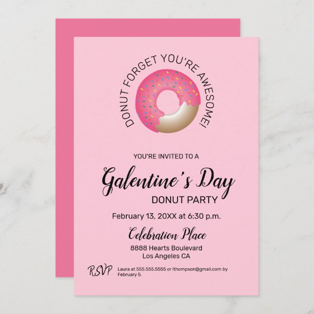 Galentine's day Doughnut Party Pink Valentine's Gi Invitation (Front/Back)