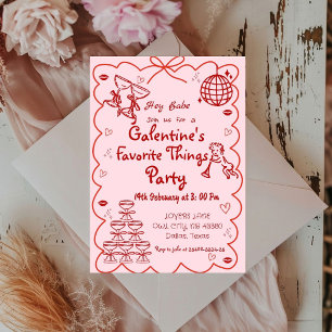 Galentine's day Hand Drawn Pink Girls Valentine Invitation