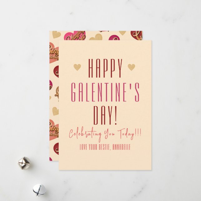 Galentine's Day, Hearts and Words, Valentine Holiday Card (Front/Back In Situ)