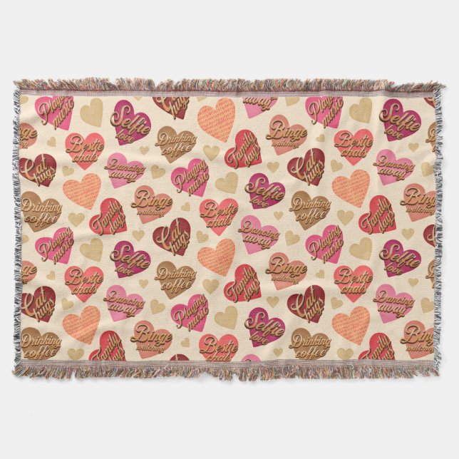 Galentine's Day, Hearts and Words, Valentine Throw Blanket (Front)