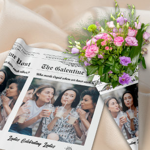 Galentines Day Newspaper Flower Bouquet Photo Wrapping Paper