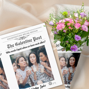 Galentines Day Newspaper Flower Bouquet Photo Wrapping Paper Sheet