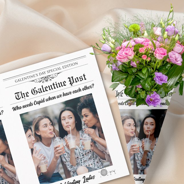 Galentines Day Newspaper Flower Bouquet Photo Wrapping Paper Sheet (Galentines Day Newspaper Flower Bouquet Photo Wrapping Paper Sheets)