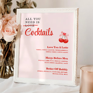 Galentine's Day Party Cocktail Drinks Menu Sign