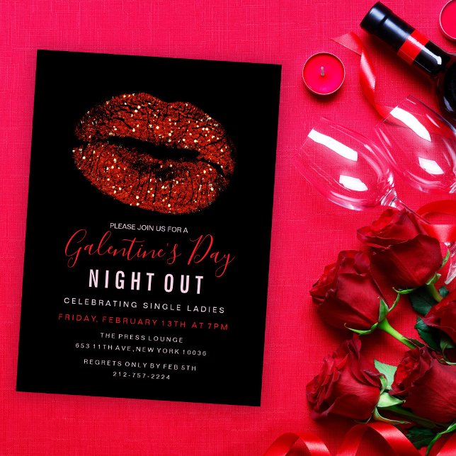 Galentine's Day Party Red Glitter Lips Invitation (Creator Uploaded)