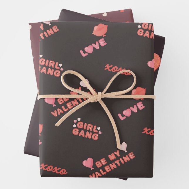 Galentines Day Pattern Wrapping Paper Sheet (In situ)