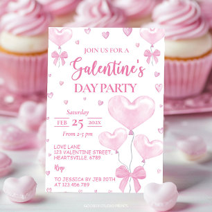 Galentine's Day Pink Heart Girly Party Invitation