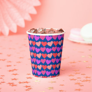 Galentines Day Pink Red Hearts Bold Retro Groovy Paper Cups