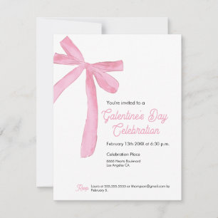 Galentine's day Pink Ribbon Bow Girly modern Invitation