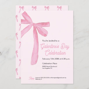 Galentine's day Pink Ribbon Bow Girly modern Invitation