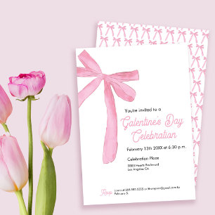 Galentine's day Pink Ribbon Bow Girly modern Invitation