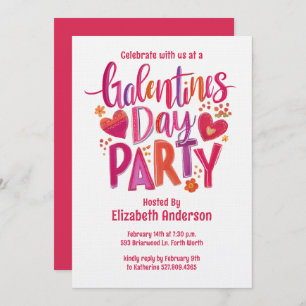 Galentines Day Red hand drawn Party Invitation