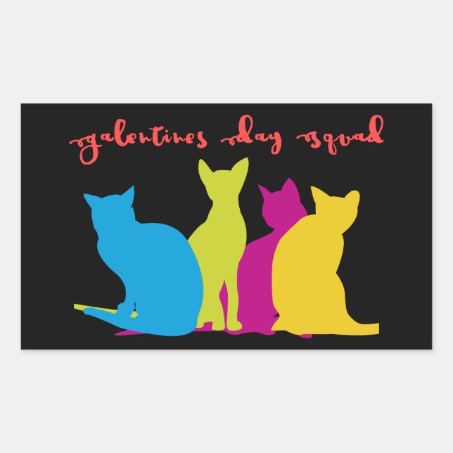Galentines Day Squad of Colourful Lady Cats Rectangular Sticker (Front)