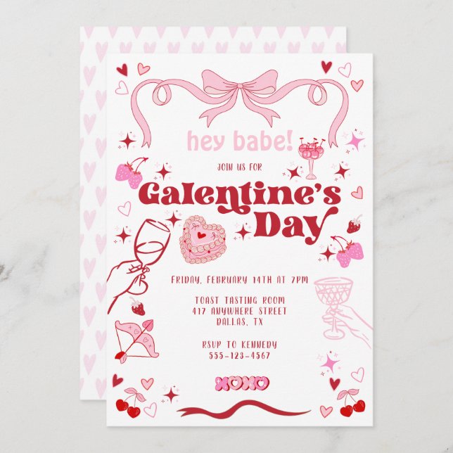 Galentine's Day Vintage Coquette Pink Invitation (Front/Back)