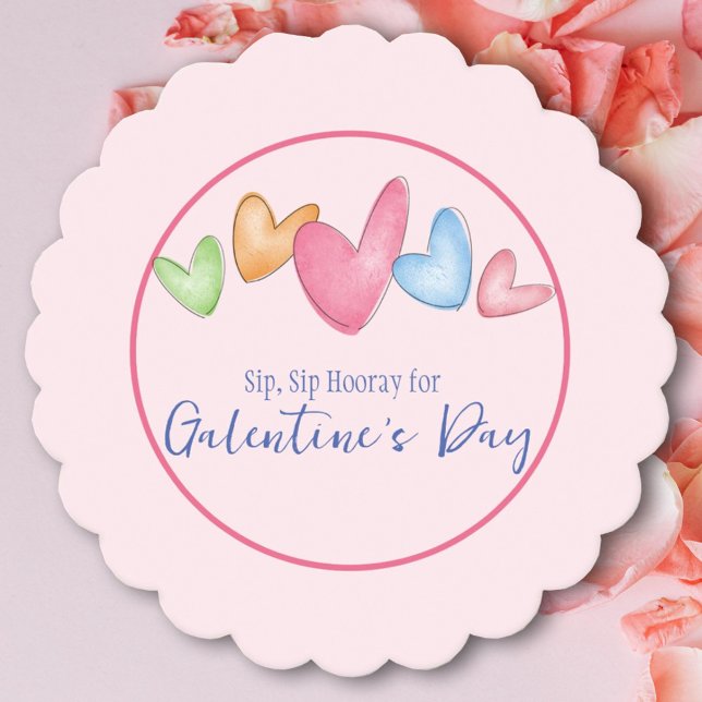 Galentines Day Watercolor Hearts Paper Coaster (Creator Uploaded)