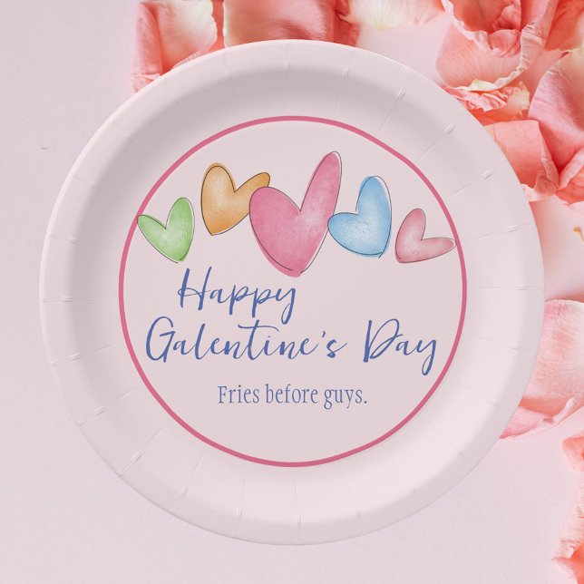 Galentine's Day Watercolor Hearts Paper Plate (Creator Uploaded)