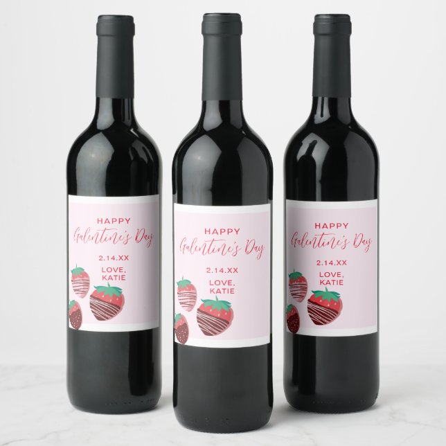 Galentine's Day Wine Sparkling Wine Label Strawber (Bottles)