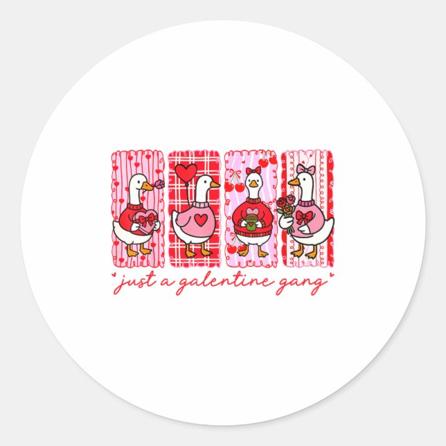 Galentines Day Women Galentines Gang Goose Valenti Classic Round Sticker (Front)