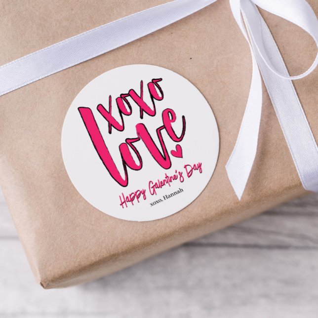 Galentine's Day XOXO Love Bold Pink Classic Round Sticker (Creator Uploaded)