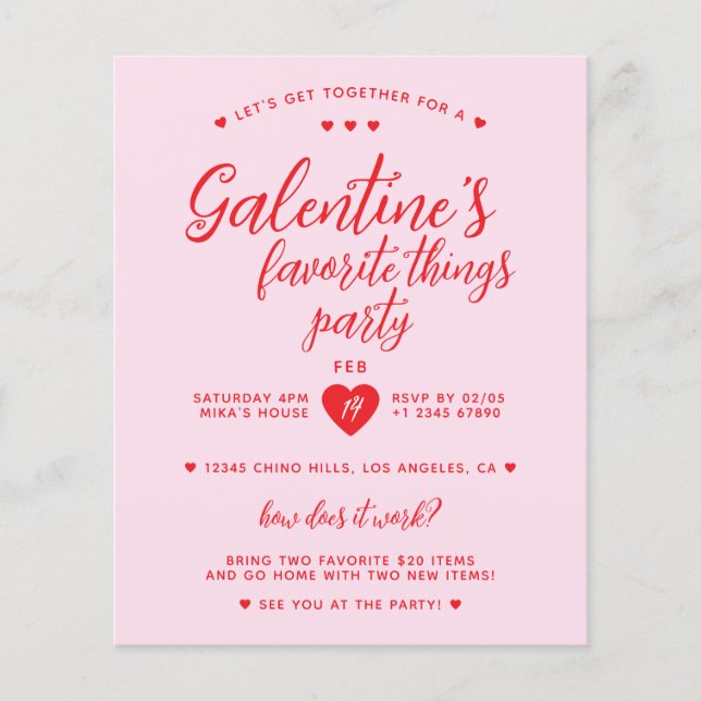Galentine's Favourite Things Party Budget Invite Flyer (Front)