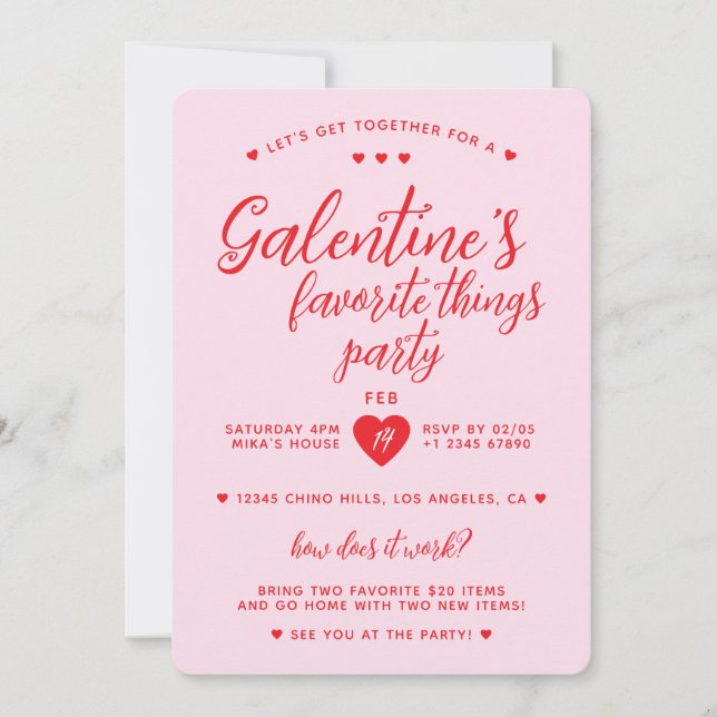 Galentine's Favourite Things Party Valentine's  Invitation (Front)