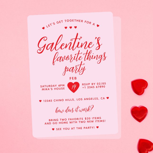 Galentine's Favourite Things Party Valentine's  Invitation (Pink and red Galentine's Favorite Things Party. Valentine's Day.)