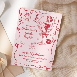 Galentines Girls Night Party Hand Drawn Pink Invitation