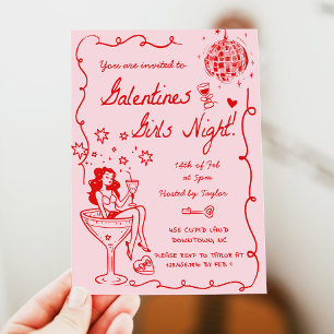 Galentines Girls Night Party Valentine Party Drawn Invitation