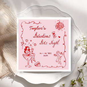 Galentines Girls Night Party Valentine Party Drawn Napkin