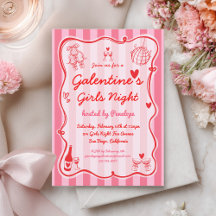 Galentine's Girls Night Pink Red Hand Drawn Party