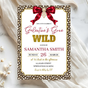 Galentine's Gone Wild Cheetah Print Red Bow Party Invitation
